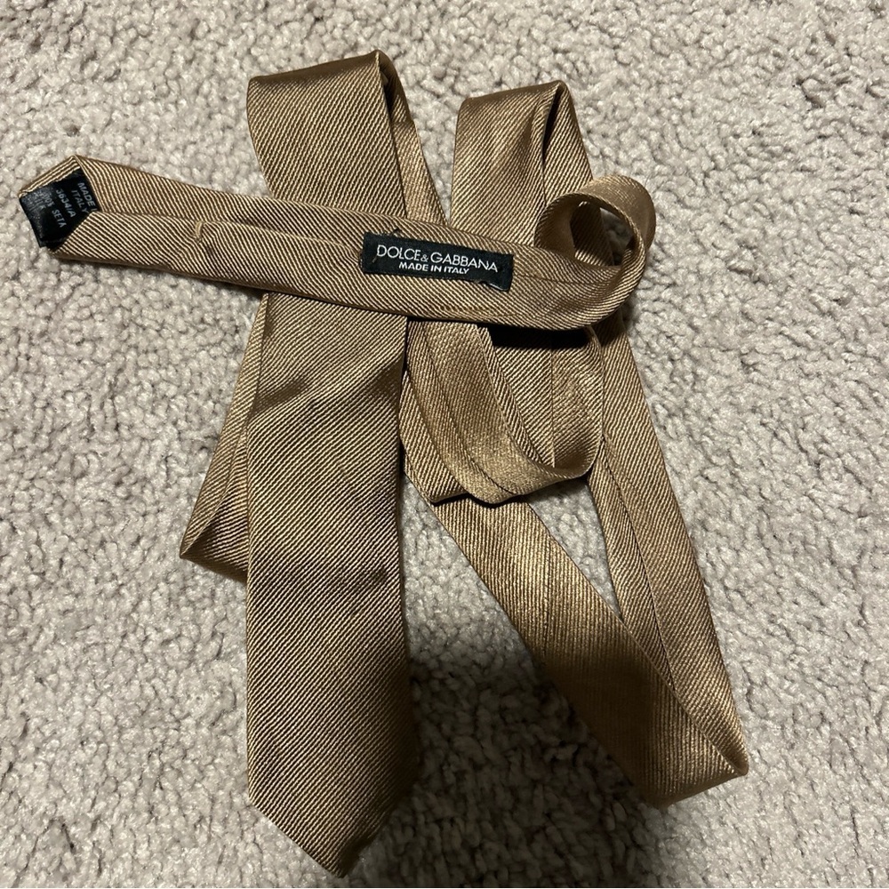 Dolce & Gabbana Men’s 100% Silk Tie Skinny Light Brown Striped Tan 60’